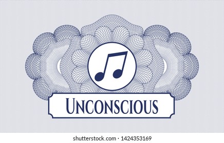 Blue rosette (money style emblem) with musical note icon and Unconscious text inside