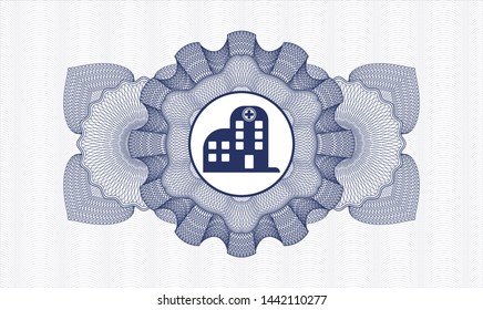 Blue rosette or money style emblem with hospital icon inside