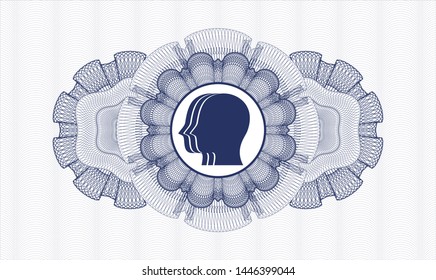 Blue rosette (money style emblem) with team work icon inside