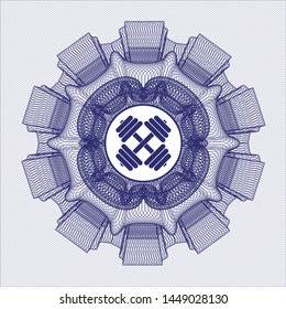 Blue Rosette (money Style Emblem) With Dumbbell Icon Inside