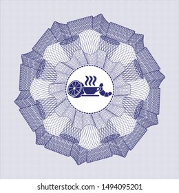 Blue rosette (money style emblem) with breakfast  icon inside
