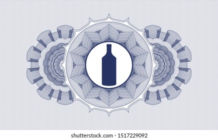 Blue rosette or money style emblem with bottle icon inside