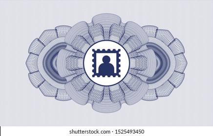 Blue rosette (money style emblem) with picture icon inside