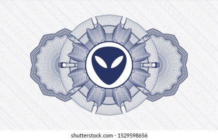 Blue rosette (money style emblem) with alien icon inside