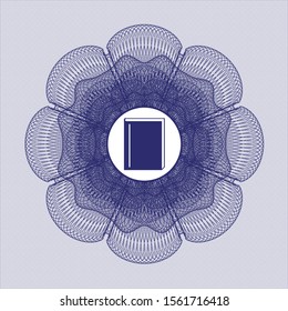 Blue rosette (money style emblem) with book icon inside