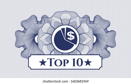 Blue rosette (money style emblem) with chart icon and Top 10 text inside
