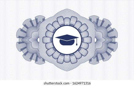 Blue Rosette (money Style Emblem) With Graduation Cap Icon Inside