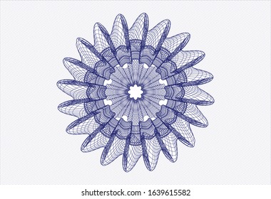 Blue rosette or money style emblem. Vector Illustration. Detailed.