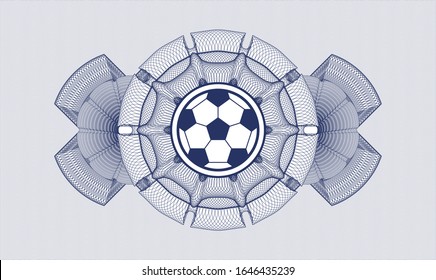 Blue rosette (money style emblem) with football ball icon inside