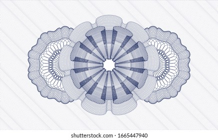 Estampilla azul de rosette o emblema tipo dinero. Ilustración vectorial. Detallado.
