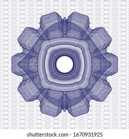 Estampilla azul de rosette o emblema tipo dinero. Ilustración vectorial. Detallado.