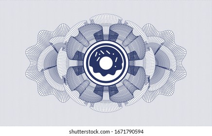 Blue rosette (money style emblem) with donut icon inside