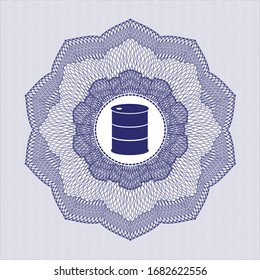 Blue rosette (money style emblem) with barrel icon inside