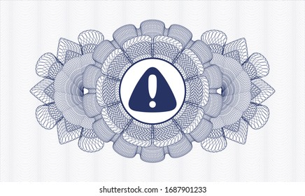 Blue rosette (money style emblem) with warning icon inside