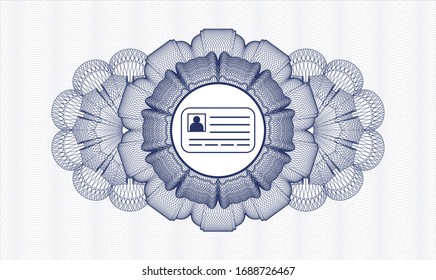 Blue rosette (money style emblem) with identification card icon inside