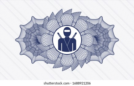 Blue rosette or money style emblem with ninja icon inside