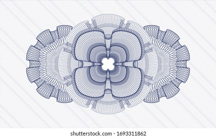 Estampilla azul de rosette o emblema tipo dinero. Ilustración vectorial. Detallado.
