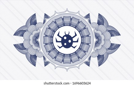 Rosette azul (emblema del estilo del dinero) con icono de bug dentro