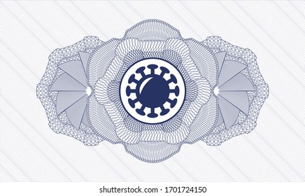 Blue rosette or money style emblem with coronavirus icon inside