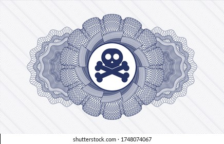 Blue rosette (money style emblem). Vector Illustration. Detailed with crossbones icon inside