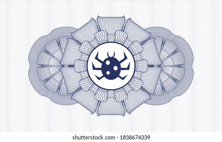 Blue rosette (money style emblem). Vector Illustration. Detailed with bug icon inside