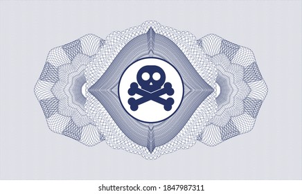 Blue rosette (money style emblem). Vector Illustration. Detailed with crossbones icon inside