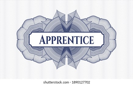 Blue rosette or money style emblem. Vector Illustration. Detailed with text Apprentice inside