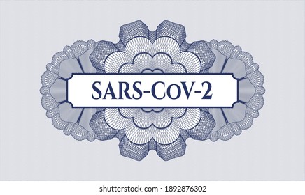 Blaue Rosette (Geldstil). Vektorgrafik. Detaillierte mit dem Text SARS-CoV-2 im Inneren