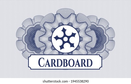 Blue rosette or money style emblem. Vector Illustration. Detailed with ninja star icon and Cardboard text inside