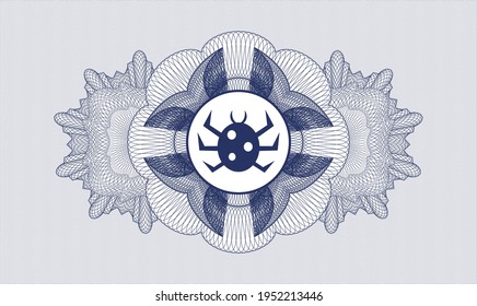 Blue rosette (money style emblem). Vector Illustration. Detailed with bug icon inside