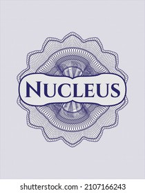 Blue rosette or money style emblem with text Nucleus inside