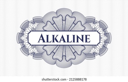 Blue rosette (money style emblem). Vector Illustration. Detailed with text Alkaline inside