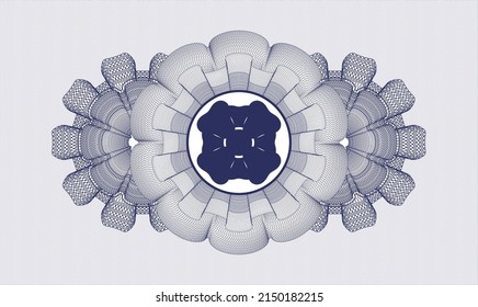 Blue rosette or money style emblem. Vector Illustration. Detailed with four leaf clover icon inside