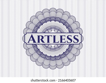 Blue rosette or money style emblem with text Artless inside