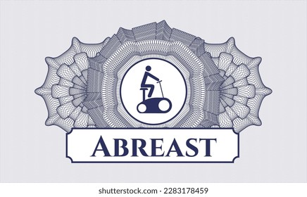 Blue rosette or money style emblem. Vector Illustration. Detailed with stationary bike icon and Abreast text inside