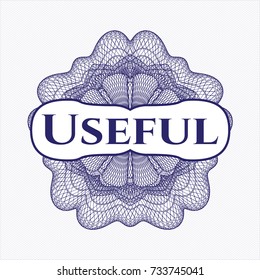 Blue rosette or money style emblem with text Useful inside