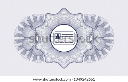 Blue rosette or money style emblem with identification card icon inside