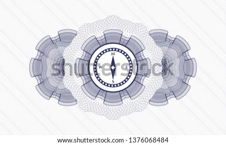 Blue rosette (money style emblem) with compass icon inside