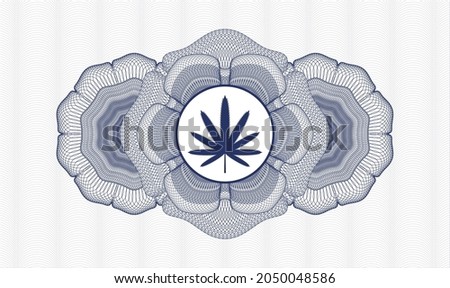 Blue rosette (money style emblem). Vector Illustration. Detailed with weed leaf icon inside