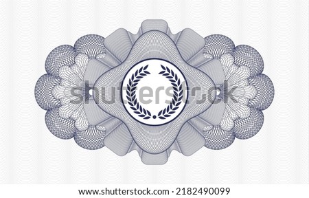 Blue rosette (money style emblem). Vector Illustration. Detailed with laurel wreath icon inside