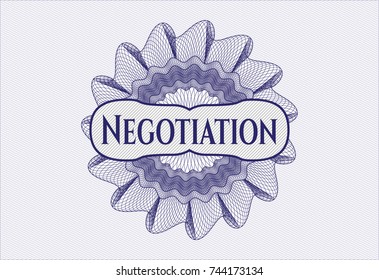 Blue rosette with text Negotiation inside