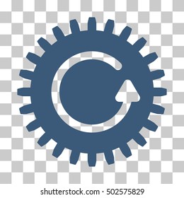 Blue Rotate Cog interface icon. Vector pictogram style is a flat symbol on chess transparent background.