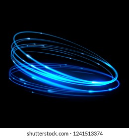 Blue rotating ellipses with a magical light effect. Dynamic shining element