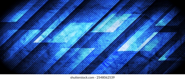 Blue rough grunge abstract background overlap layer on dark space with diagonal lines decoration. Modern graphic design element vintage style concept for web banner, flyer, card or brochure cover