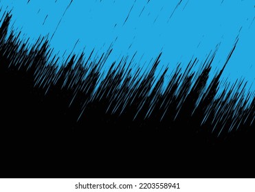 Blue rough paint brush strokes on black, abstract grunge background