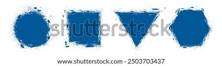 Blue rough strokes with geometric shape style isolated on white background. Textured effect bundle. Graphic design elements set with grainy concept for ads, gift, offer, big, mega, or flash sale