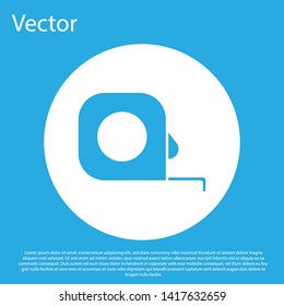 Blue Roulette construction icon isolated on blue background. Tape measure symbol. White circle button. Vector Illustration