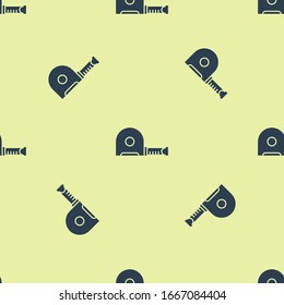 Icono de construcción de la ruleta azul aislado sin fisuras en fondo amarillo. Símbolo de medida de cinta. Ilustración vectorial