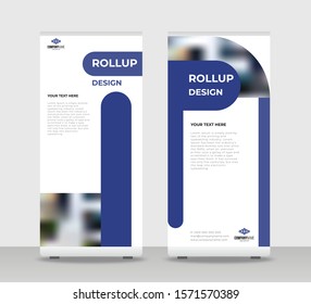 Blue round Abstract Shapes Modern Exhibition Advertising Trend Business Roll Up Banner Stand Poster Brochure flat design template creative concept. Blue round Roll Up EPS. Presentation Cover