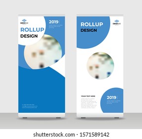 Blue round Abstract Shapes Modern Exhibition Advertising Trend Business Roll Up Banner Stand Poster Brochure flat design template creative concept. Blue round Roll Up EPS. Presentation Cover